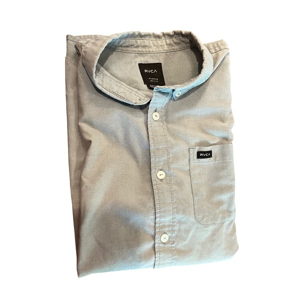 RVCA-Light Green Short Sleeve bottom up Shirt XL front pocket boys fit - Picture 3 of 5